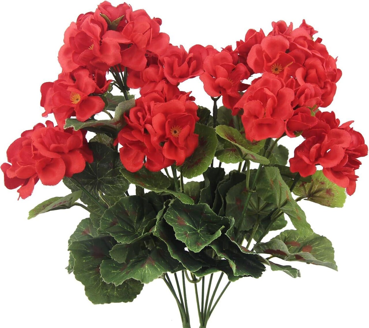 Artificial Red Geranium Bush Outdoor Plant Faux Geraniums Silk Flowers Fake Flowers for Home Garden Patio Windowbox Grave Cemetary Vase Table Decor